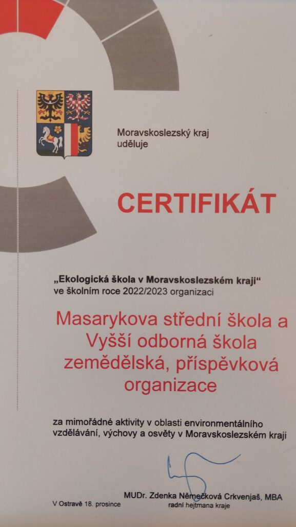 Certifikát ekoškola 2023